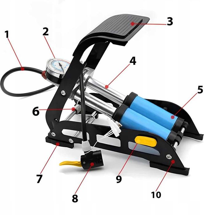 Pompka Nożna Dwutłokowa Samochodowa Rowerowa Do Piłek Mocna