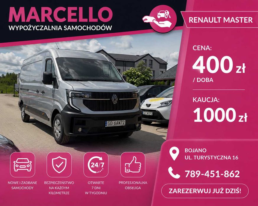 WYNAJEM AUT / Renault Master 2026r. / Brak limitu KM / 3-OS. / h-2 l-3