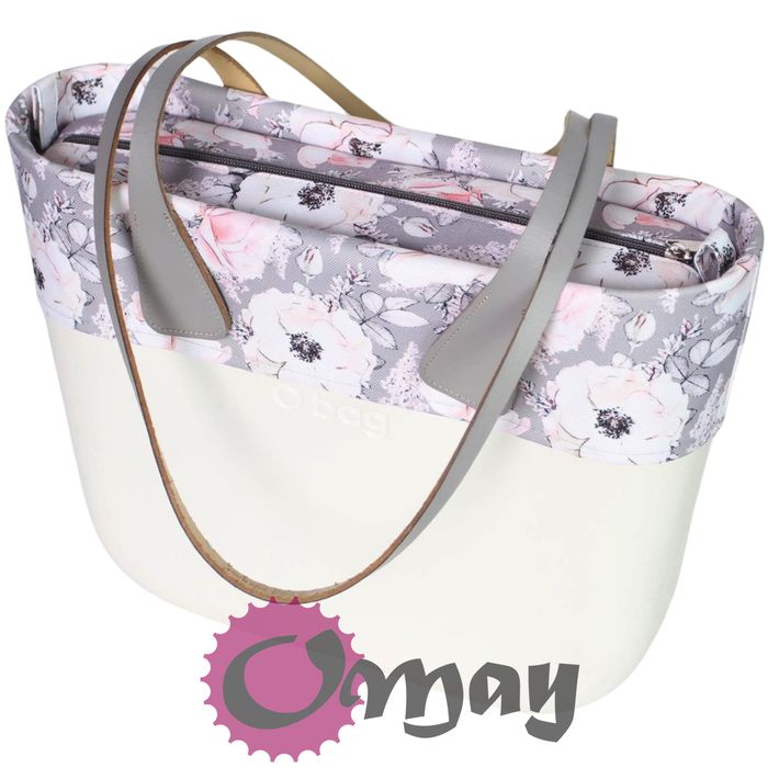 organizer OBAG MINI +OPASKA kwiaty szare pudrowe zamek róż OMAY
