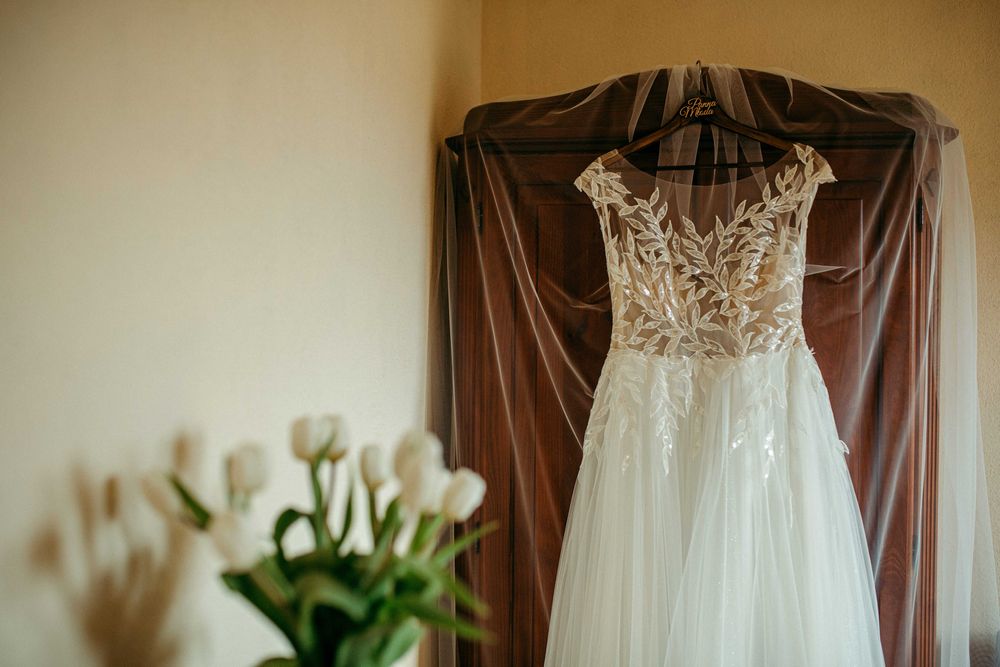 suknia ślubna NOCTURN xs listki liście księżniczka literka A ecru