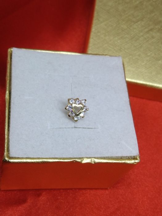 Kolczyk pojedynczy złoty serce z cyrkoniami, złoto próby 585