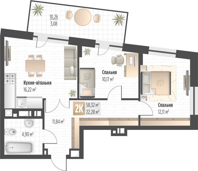 Продаж 2 кім. квартири SOUL PARK вул П. Орлика 58.32 кв.м