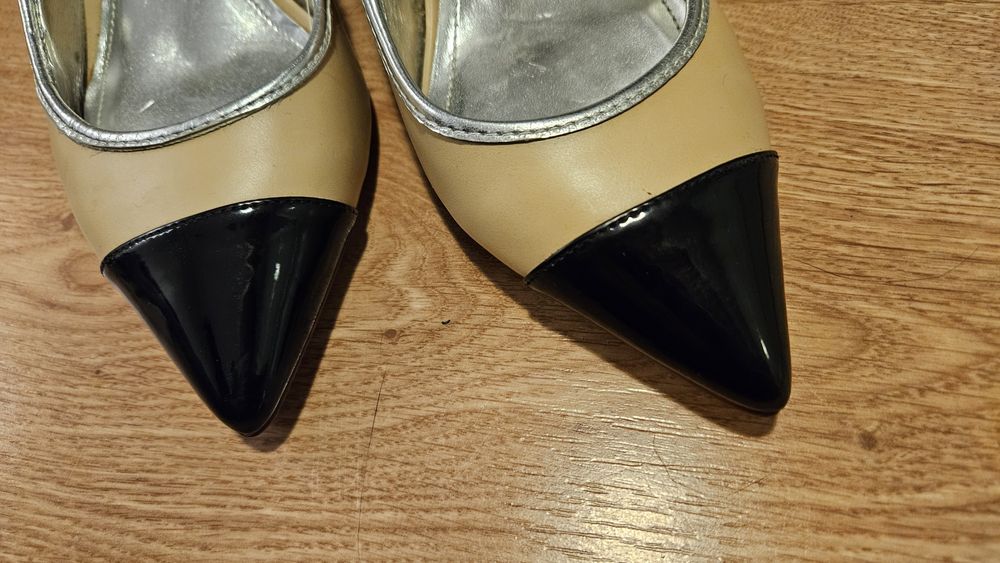 Buty Zara na niewysokim obcasie półbuty beżowy czarny rozmiar 37