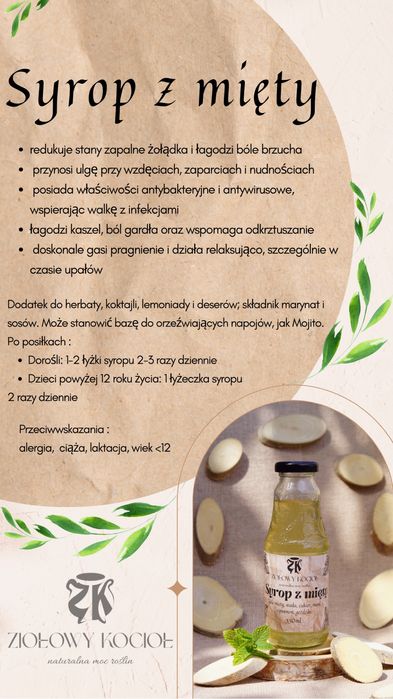 syrop z mięty, 330 ml, naturalny, domowy, bez dodatków