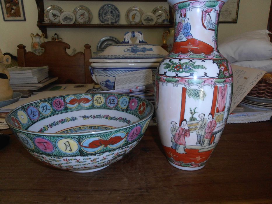 porcelana da china- taça 23 cm + jarra 26 cm, bom estado