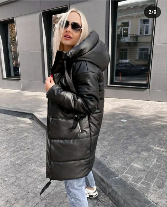 Шкіряна подовжена куртка