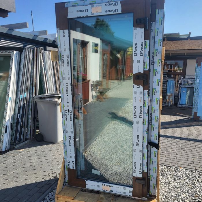 Drzwi zewnętrzne PCV 100x 210  antracyt.orzech i złoty dąb trzyszybowe