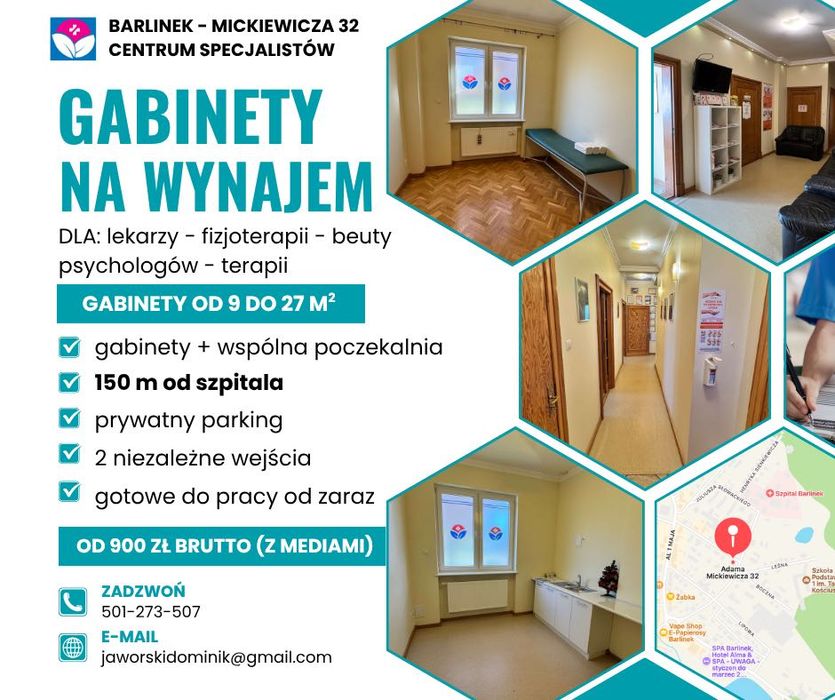 Gabinet od 900 zł – Barlinek, przy szpitalu, parking