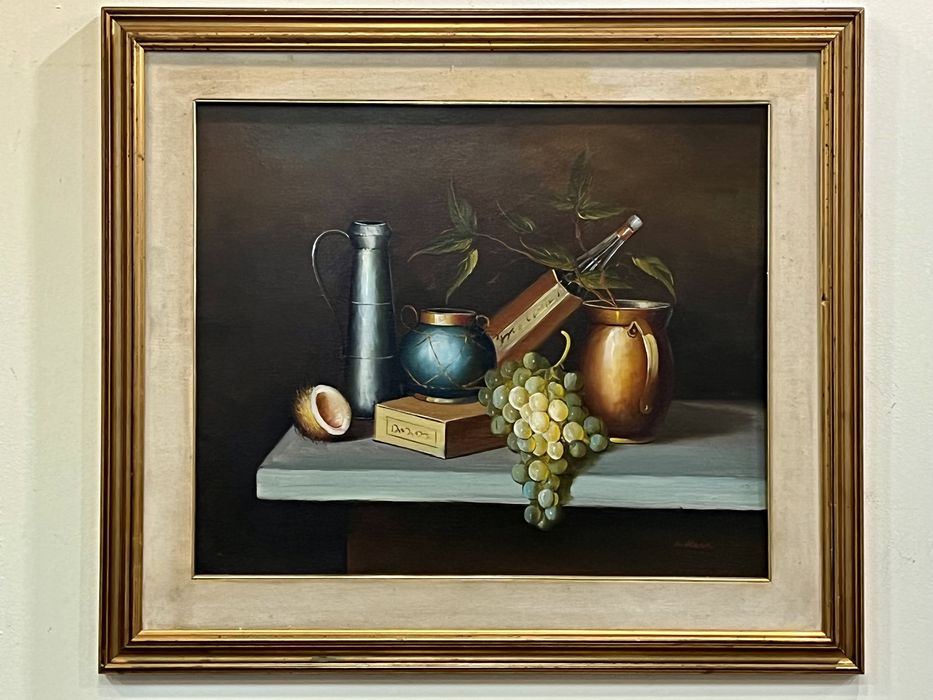 Картина Натюрморт с вином и виноградом.Холст.Масло