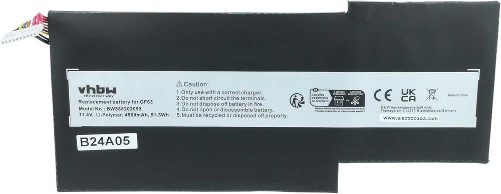 Bateria vhbw do MSI GF63 8RC (4500mAh 11.4V Li-Pol)
