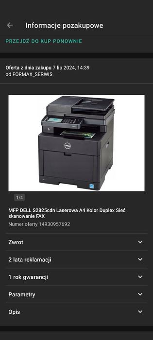 Drukarka laserowa DELL S2825cdn Stan Idealny A4 Duplex Sieć Skan Fax