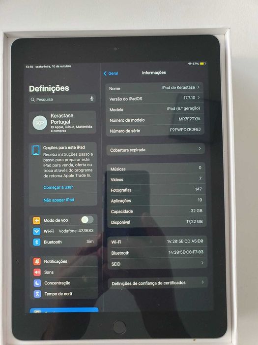 iPad 6a geração Wi-Fi 32 + Capa Ipad10"