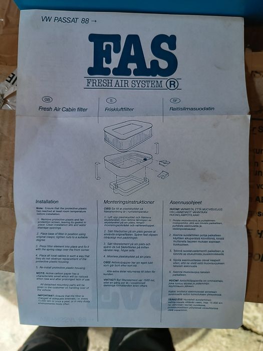 Orginalny filtr Kabinowy Passat po 88 roku
