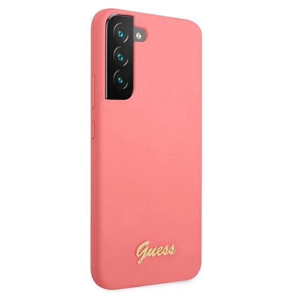 Etui Guess Silicone Script Metal Logo na Samsung Galaxy S22+ - fuksjowy