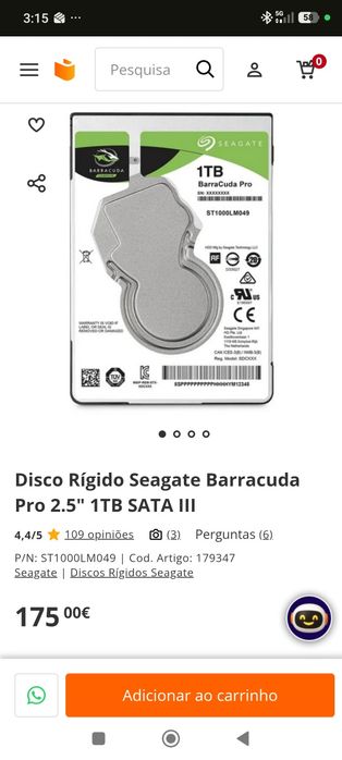 Disco rígido 2.5 de 1TB / 7200rpm