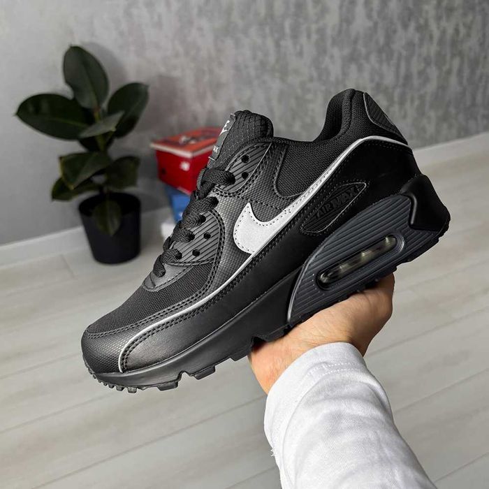 Кросівки Nike Air Max 90 Reflective Black | кроси Найк Аір Макс 90 чорного кольору шкіряні