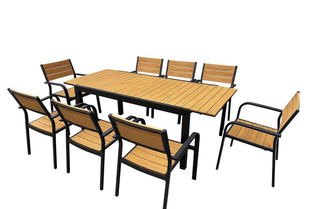 Meble Ogrodowe Stół 8+1 Rozkładany Deska 150 cm 200 cm Kompozyt Wood
