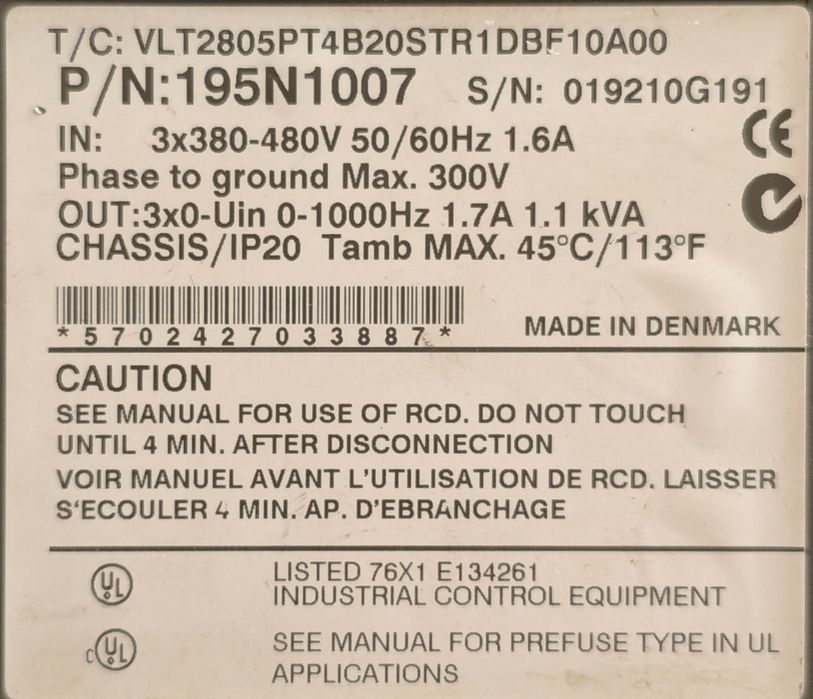 Falownik Danfoss VLT 2800 1.1kVA