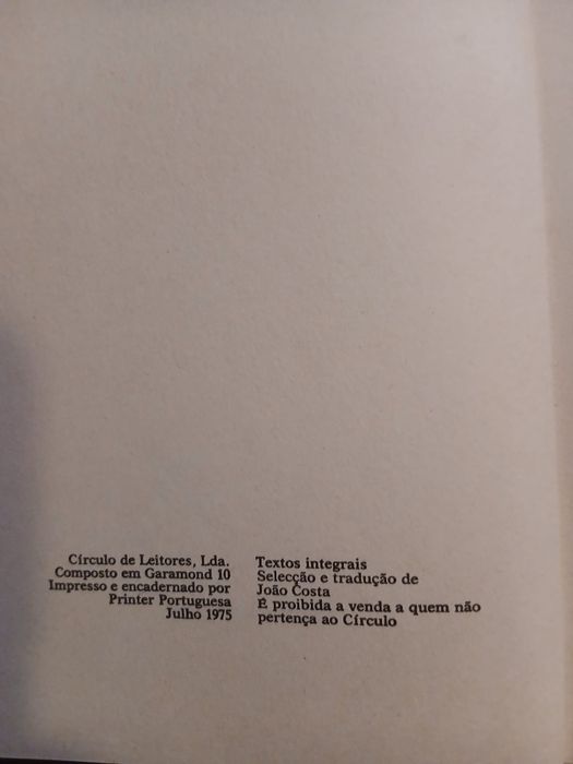 "Os Crimes do Amor" de Marquês de Sade, Círculo de Leitores  - Julho de 1975