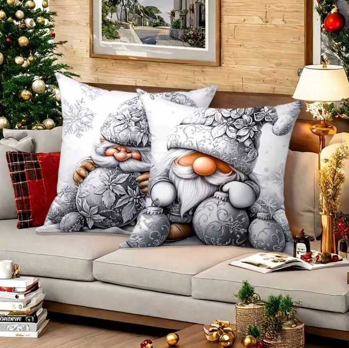 POSZEWKI 2D 45x45cm KRASNOLUDKI ŚWIĘTA dekoracyjne na poduszkę h272