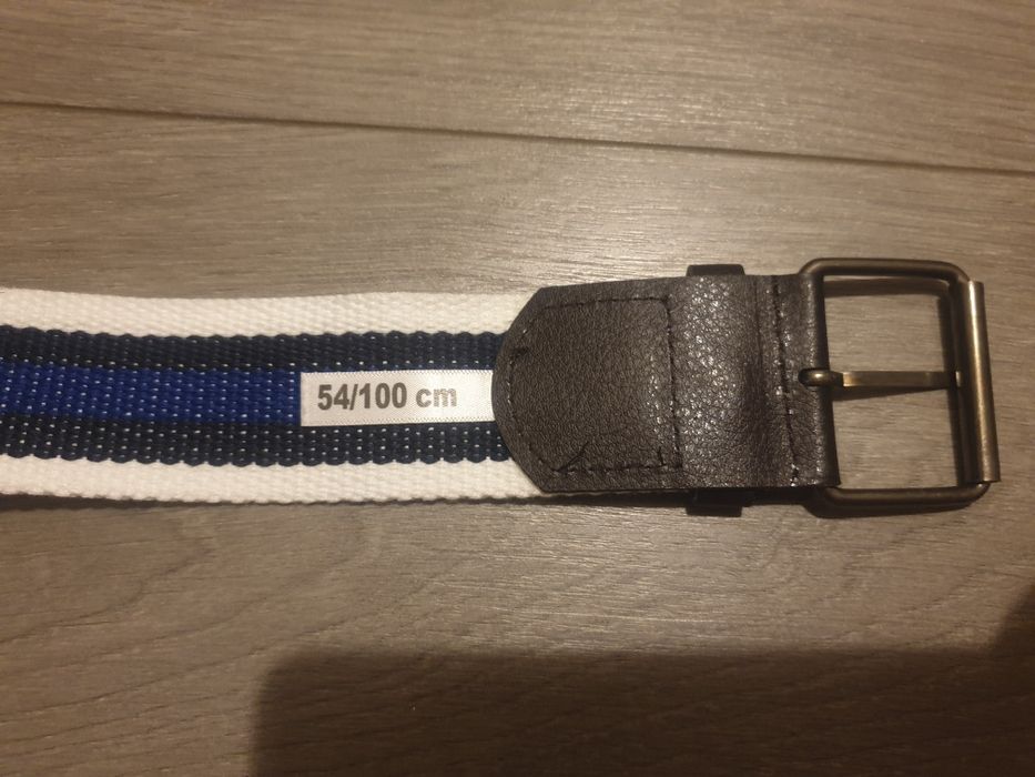 Pasek męski 100 cm granatowy biały bawełniany