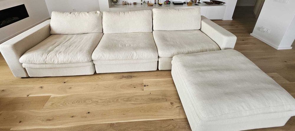 SOFA 4 MODULOS BEGE KINDA PARA 6 PESSOAS - 326 CM COMPRIMENTO