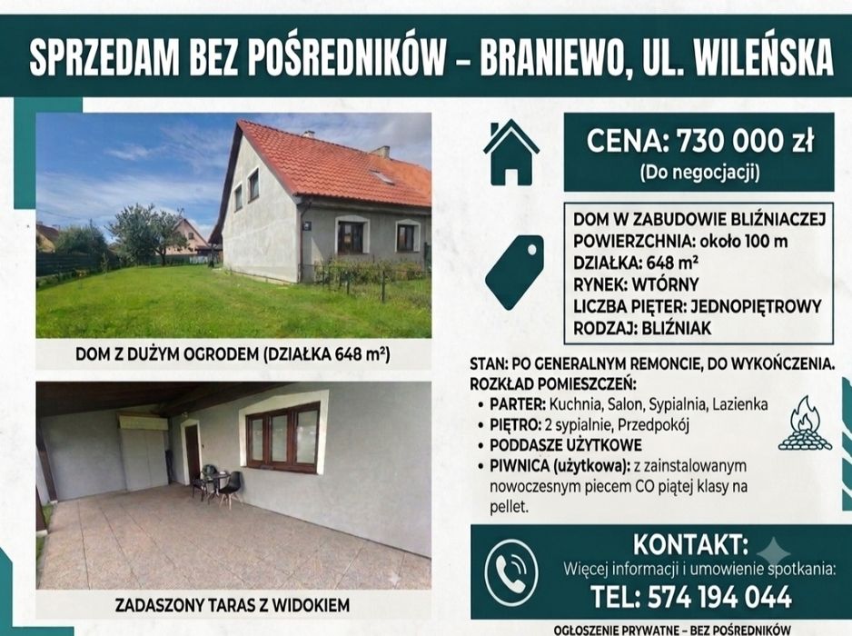 Dom na sprzedaż, 100 m², Braniewo