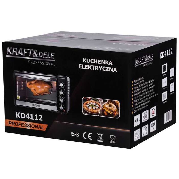 Kuchenka Elektryczna Mini Piekarnik 48L 2000W Funkcja Rożna +Akcesoria