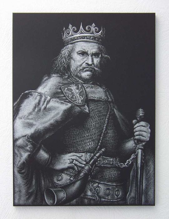 Łokietek Matejko Obraz ręcznie rzeźbiony Grawerowany