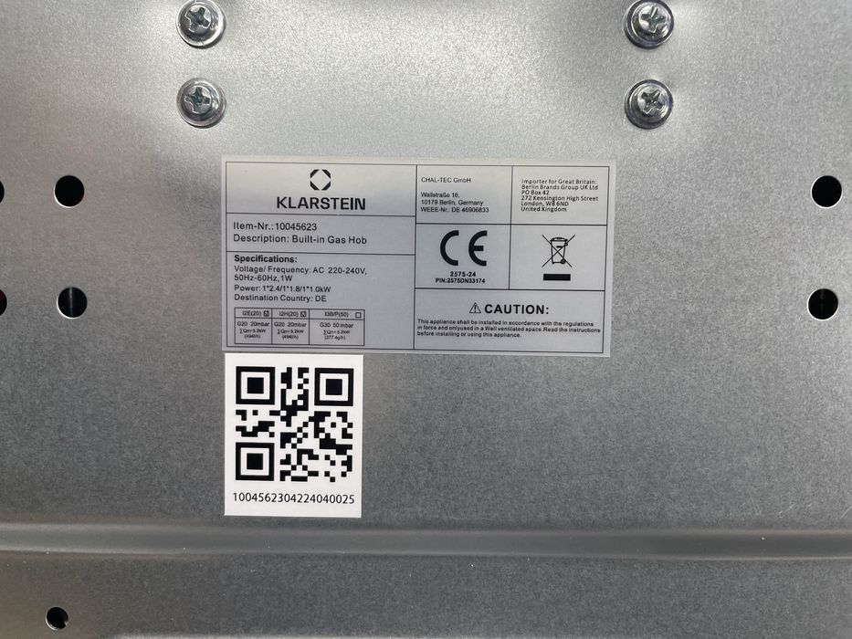 Газовая варочная панель Klarstein Goldflame (Германия)