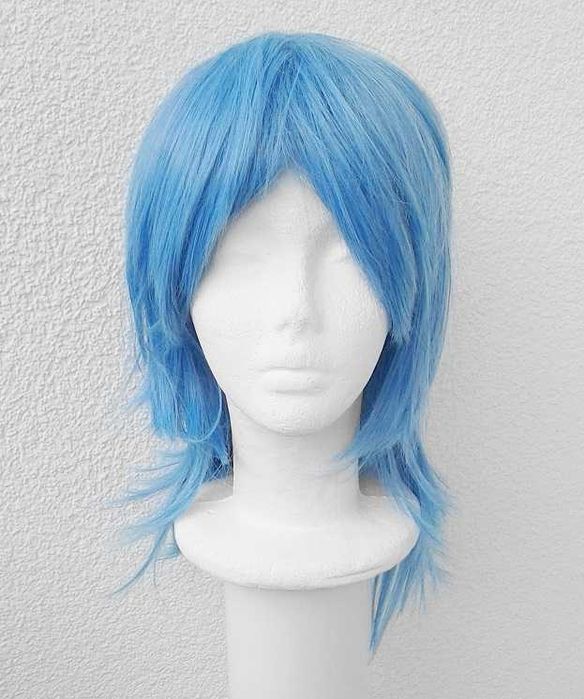 Niebieska błękitna peruka z grzywką cosplay wig Wolf cut Jinx Arcane