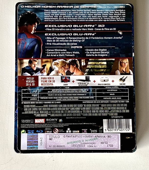 Caixa Metálica O Fantástico Homem-Aranha (Blu-ray 3D + 2D)Como novo!
