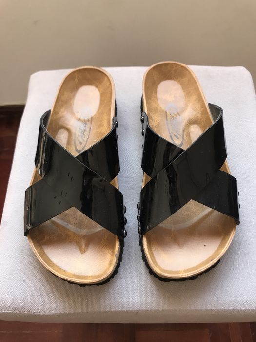 Sandálias chinelos pretos 37 estilo Birkenstock