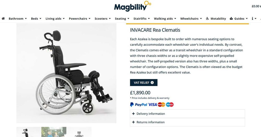 Invacare Rea Clematis 39 - wózek inwalidzki specjalny