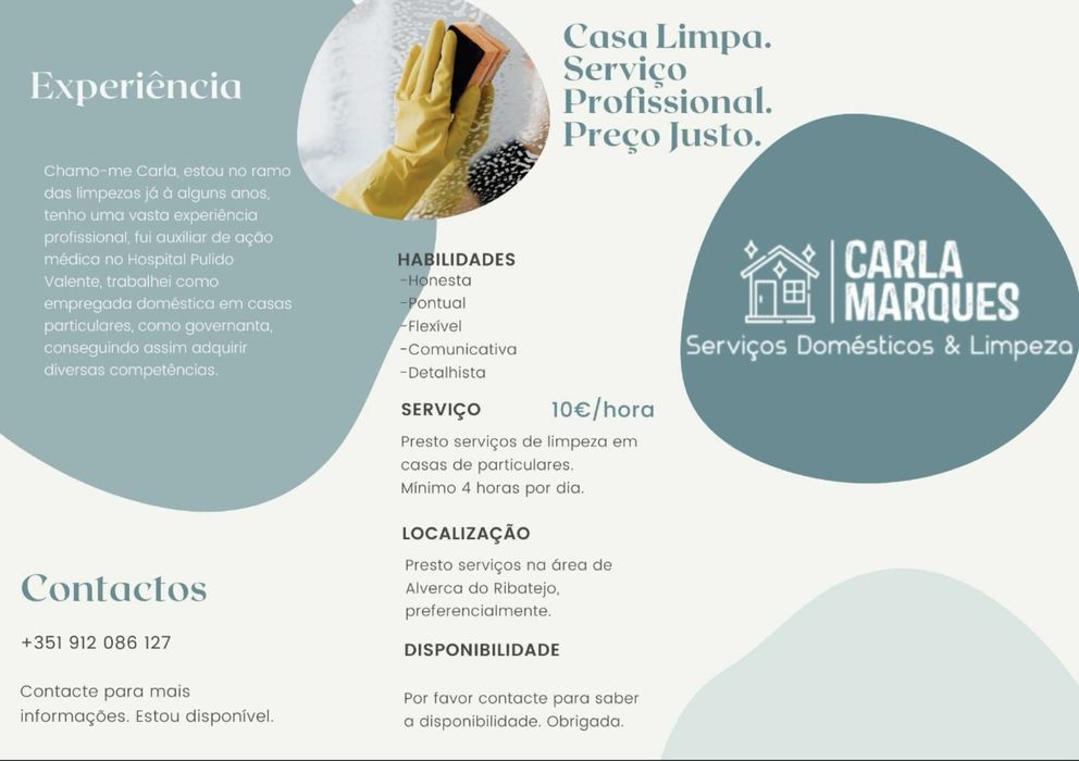 Serviços Domésticos e de Limpeza: 10€/hora