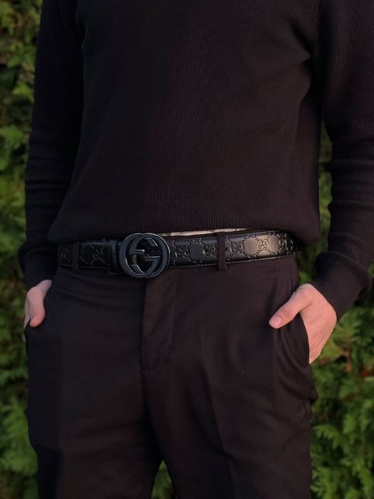 Ремінь Gucci чорний чоловічий пасок Гуччи ремень кожаный Гучи черный