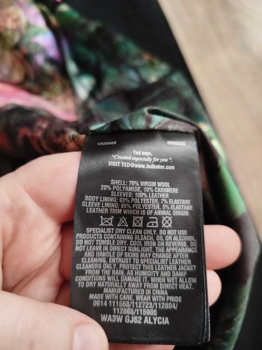Płaszcz damski Ted Baker wełna kaszmir skóra