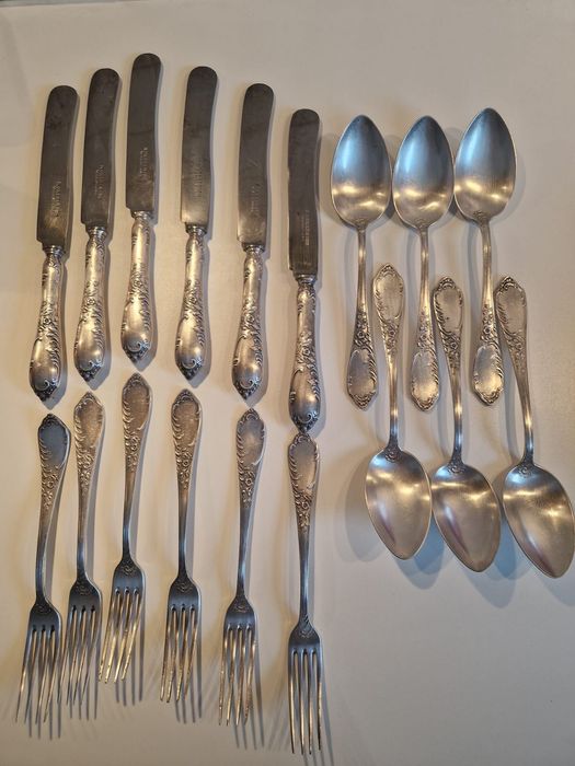 Norblin, komplet posrebrzanych sztućców, wzór Aleksandra, stal węglowa