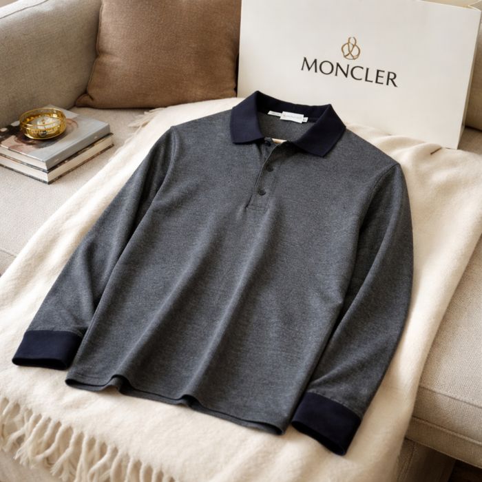 Bluza  koszula z długim rękawem  polo Moncler M szara 100% bawełna