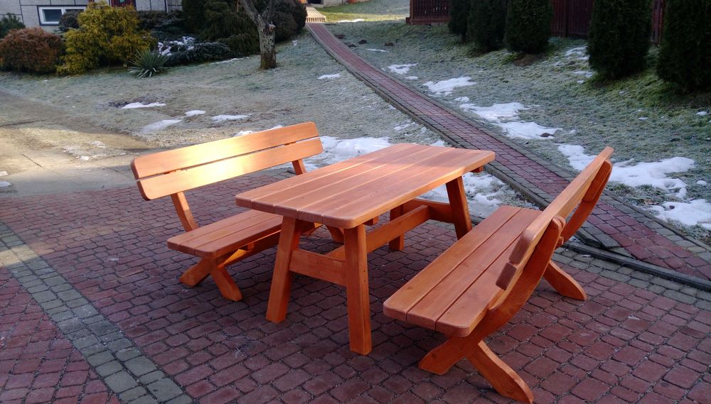 Drewniane Meble Ogrodowe, komplet ogrodowy, Zestaw biesiadny stół ława