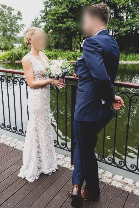 Suknia ślubna Boho koronka rybka rozm. 34/36