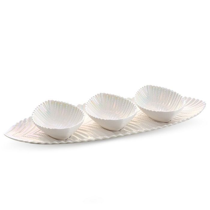 Patera ceramiczna 17x48x6,5 Nela 05 perłowa + 3 miski