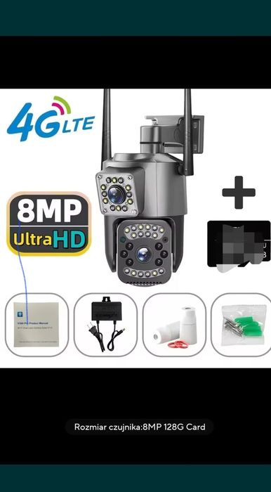 Kamera solarna na kartę SIM 4G  8mpx duży największe aku plus panel