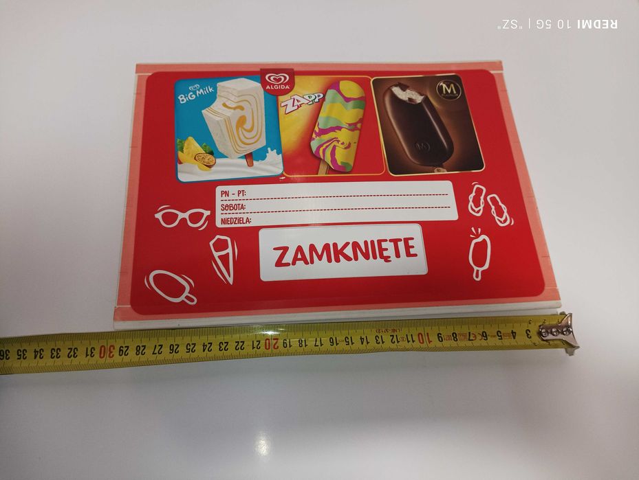 Algida - zamknięte - otwarte - zaraz wracam - tablica Unilever Polska