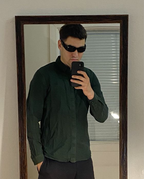 (S) FRED PERRY рубашка зеленая хлопковая сорочка хлопок