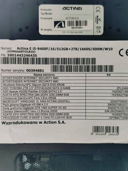 Komputer do gier GTX1660 SUPER i5 9400F