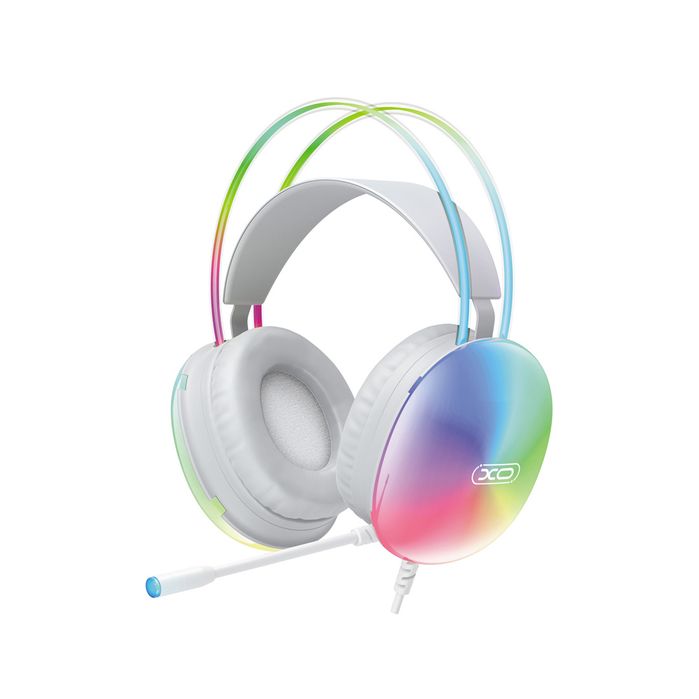 XO słuchawki przewodowe GE11 jack 3,5mm - USB-A nauszne białe RGB mikrofon