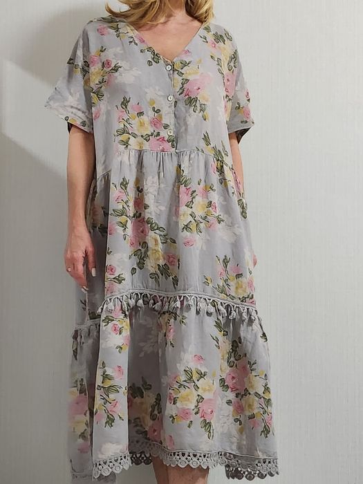 Льняное ярусное платье миди оверсайз Francesca Bettini лён