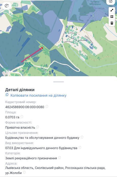ТЕРМІНОВО/Орявчик/Тисовець, 0.0703 га