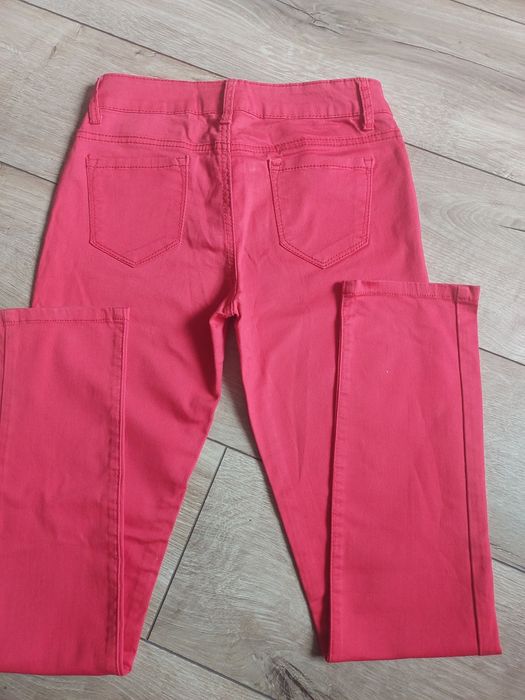 Пакунок джинсів з камінцями та перлинами xs, штани скінні коралові